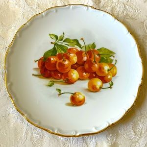 Schumann Arzberg Bavaria Germany porcelain plate cherry pattern gold trim